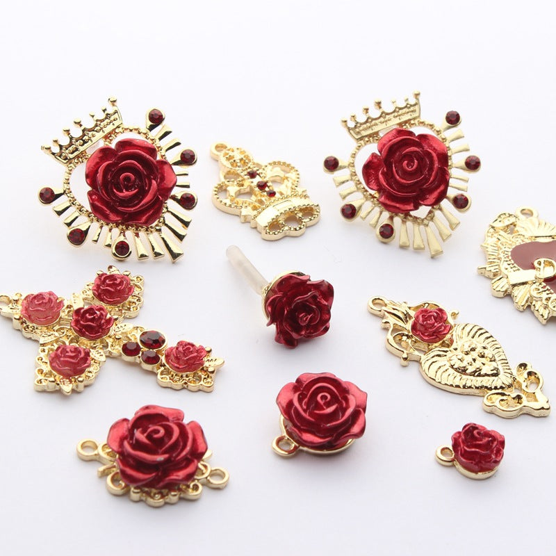 European Court Style Alloy Rose Stud Earring Blanks, Vintage Flower DIY Handmade Earring Accessories Wholesale
